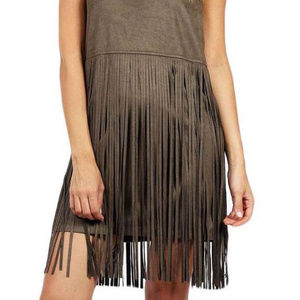 LoveRiche fun fringe-y boho faux suede shift dress
